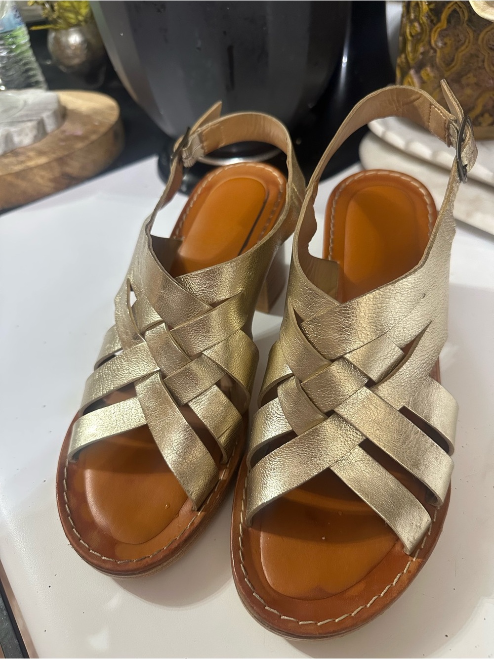 Gold Women’s Woven Slingback Sandals